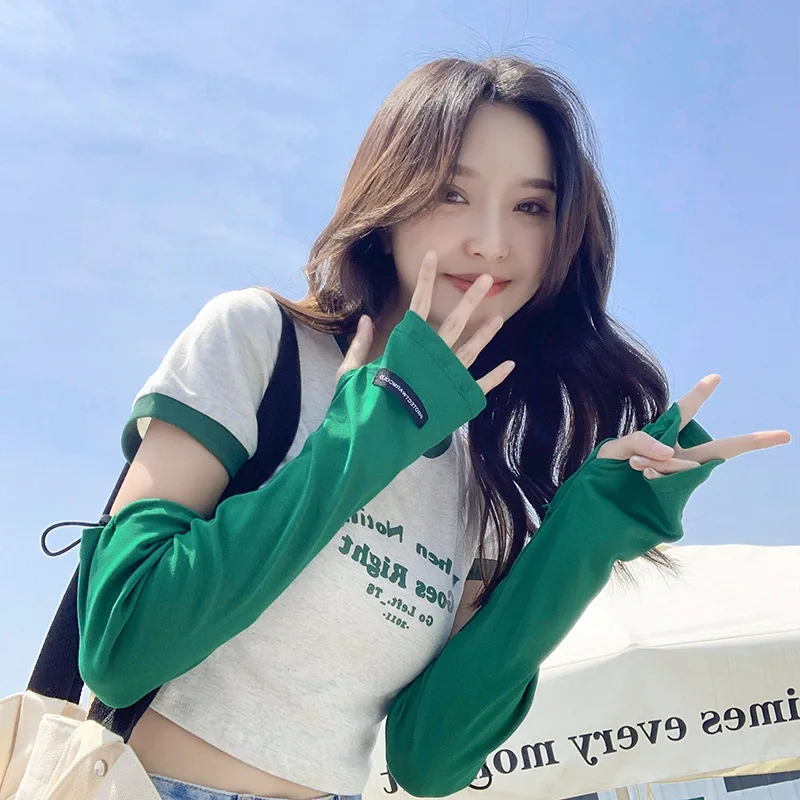 

Simple solid color summer fingerless elastic arm sleeves for women, outdoor UV protection and sunproof cooling sleeves