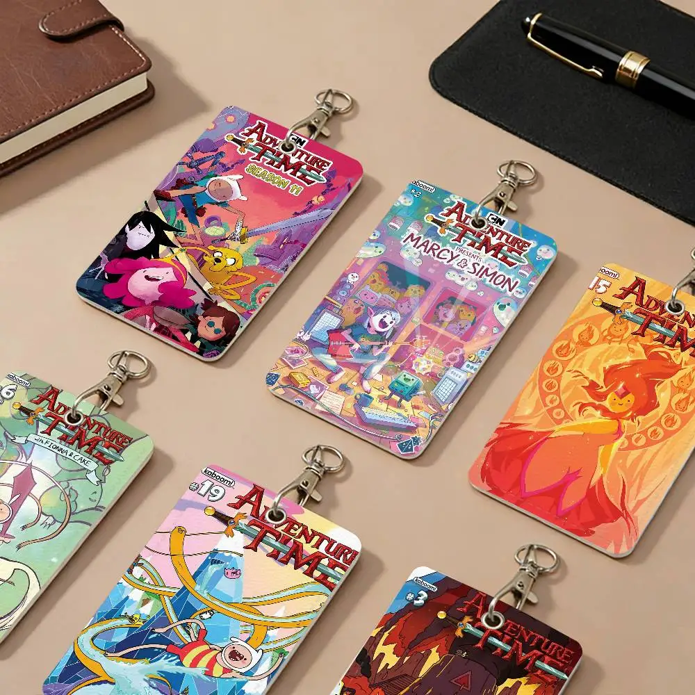 Cartoon A-Adventure T-Time PU Leather Card Holders Anti-lost Student ID Protective Cover Cases Campus Access Cards Key Chain