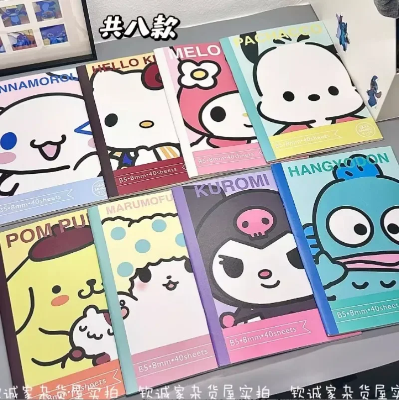 Sanrio Kawaii Anime Cinnamoroll Kuromi B5 Bloc de notas engrosado, dibujos animados lindos, mi melodía, cuaderno para niños, papelería, regalos para niños