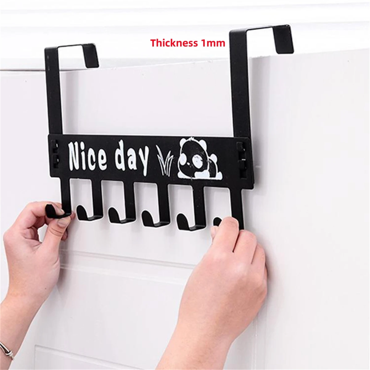 Thickness 1mm Door Back 6-Link Hook Door Hanging Rack Nail-Free Clothes Bags Umbrella Key Multi-Functional Panda Image Hook 1Pc