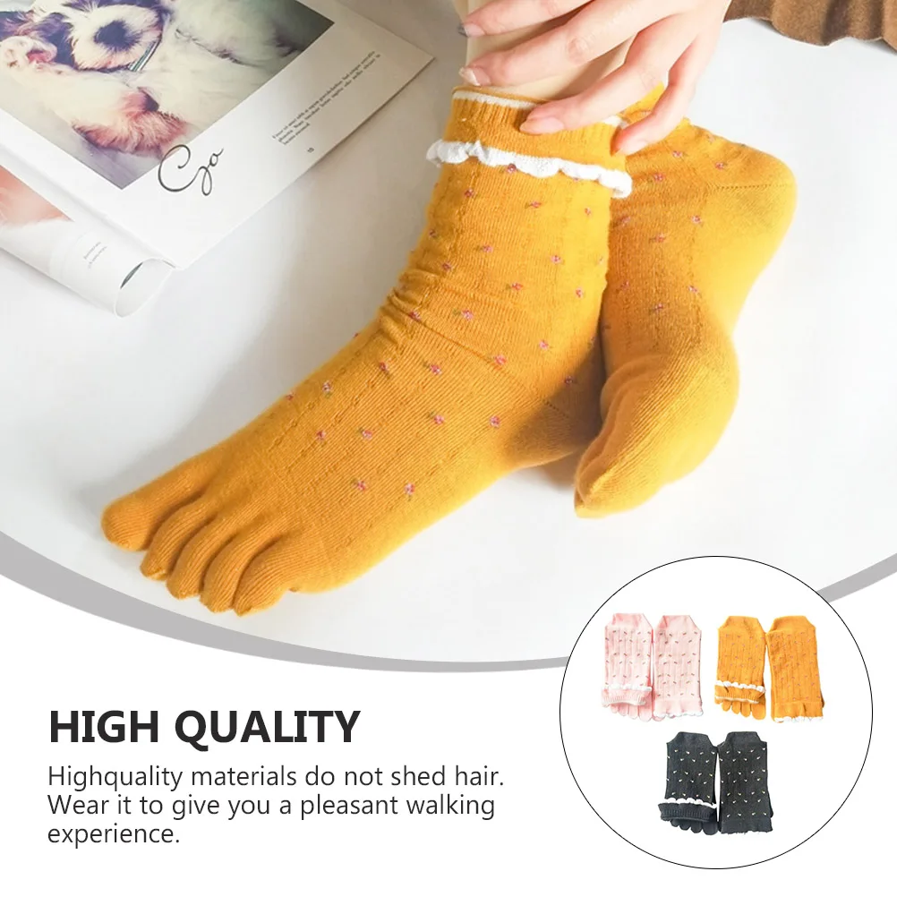 

3pcs -Toe Socks Mid-Tube Socks For Women Girls Lovely Design Comfortable Non-Slip Family Gift Choice Black Yellow