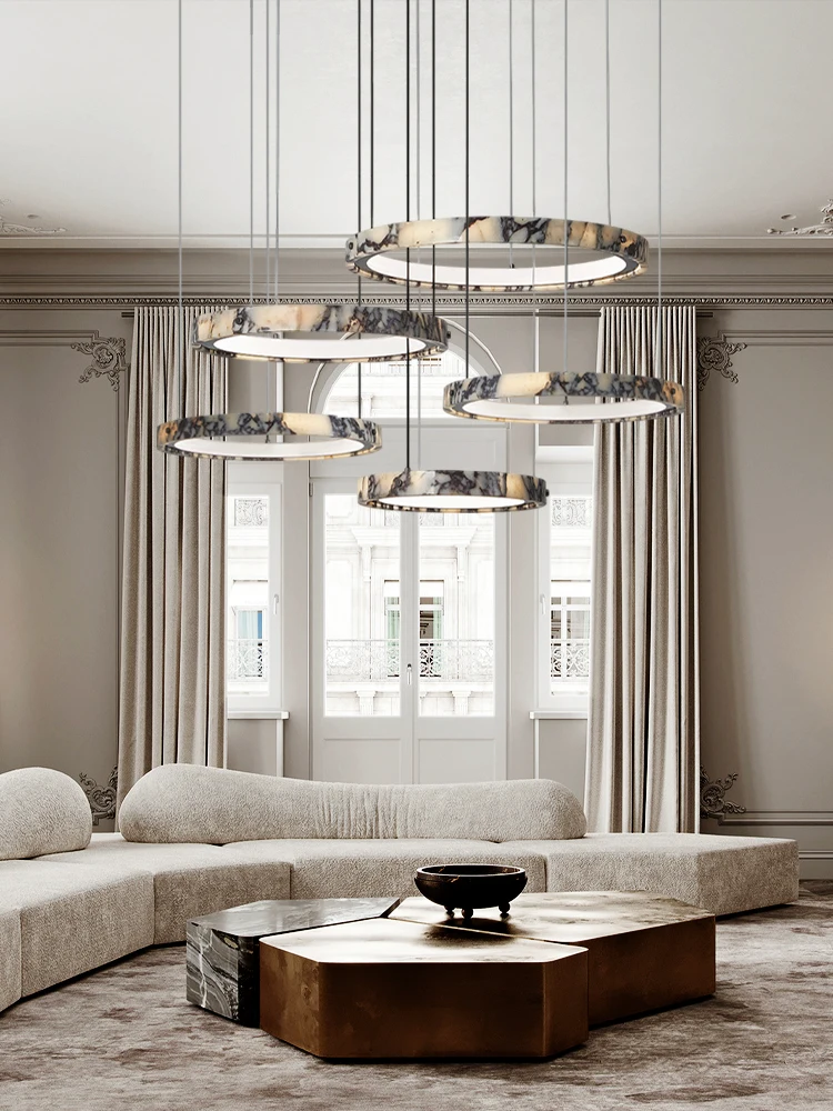 

5-кольцевой натуральный мрамор, золотой хром, светодиодная люстра с регулируемой яркостью, подвесной светильник, подвесной светильник, лампа для гостиной