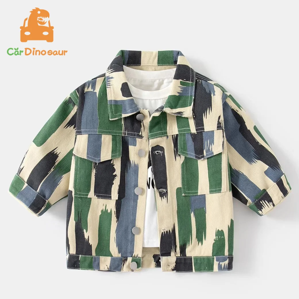 

2025 Весна Осень 2 3 4 5 6 8 лет 90-130 см Детские красочные лоскутные детские топы с полным принтом Красивые детские джинсовые куртки для мальчиков