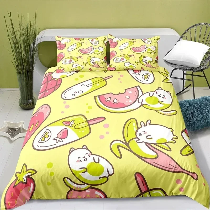Lovely Cartoon Food King Queen Duvet Cover Pearl Milk Tea Bedding Set Kids Teens Adults Dessert Fries Cola Polyester Quilt Cover