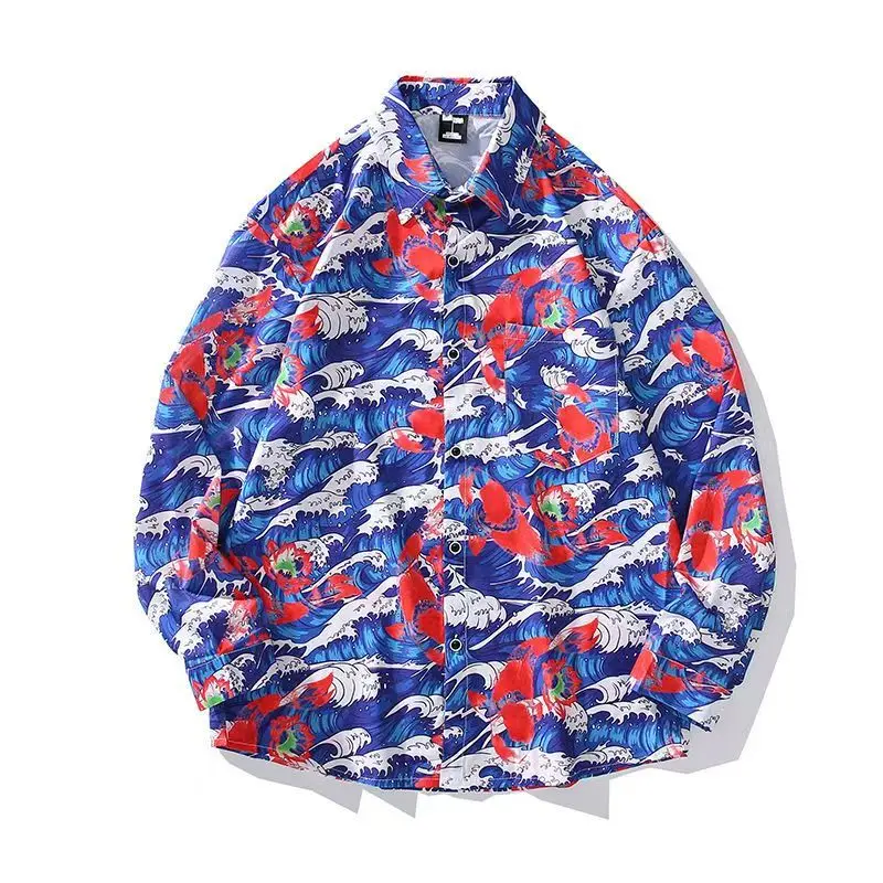 Hawaiian Shirt Floral Shirts Men Retro Casual Loose Vocation Beach Shirts Women Long Sleeve Blouse Korean Fashion Ropa De Hombre