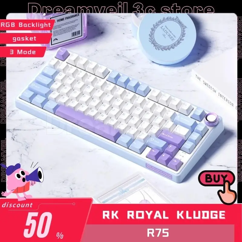 

RKR75 Mechanical Keyboard 3 Mode USB/2.4G/Bluetooth Wireless Keyboard 81 Keys Hot Swap RGB Backlight PBT Keycap Gamer Keyboard