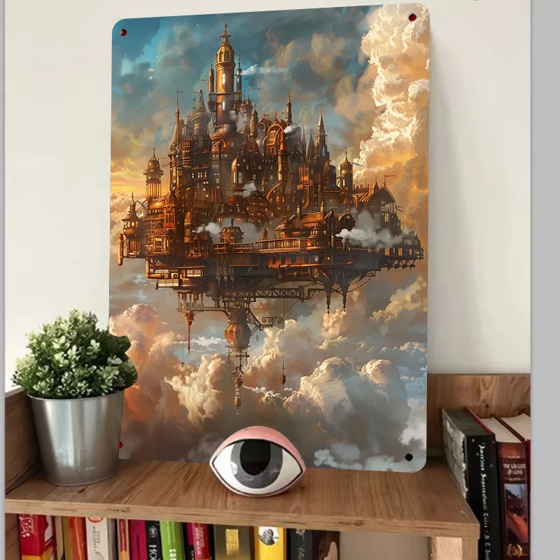 Vintage Mechanical Floating City Metal Wall Art Steampunk Home Decor Hanging Painting