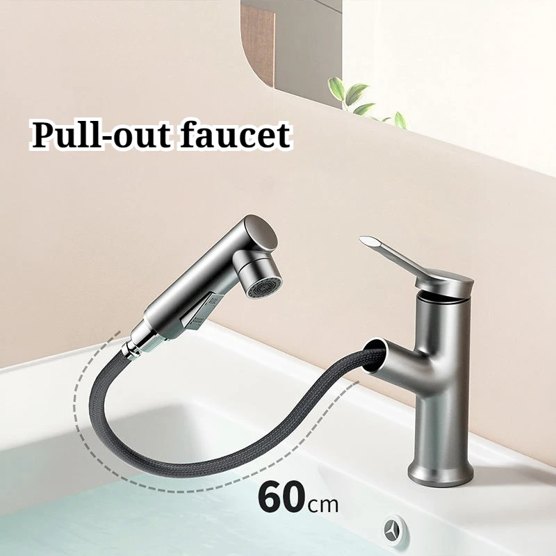 Bathroom Washbasin Pull-out Faucet Anti-corrosion Durable Rust Resistant Hot Cold Mixer Kitchen Faucets Home Bathroom Fixture
