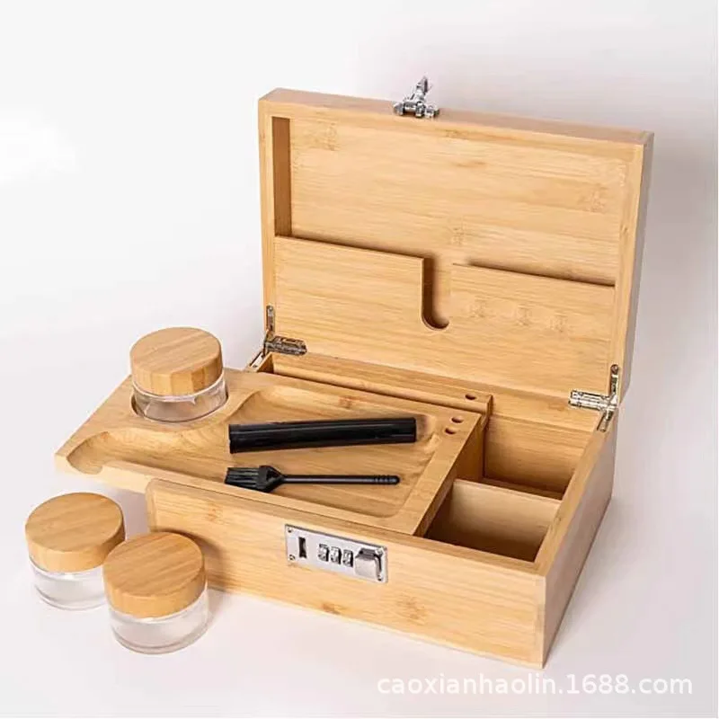 Wooden Tobacco Herb Storage Box Stash Case Cigarette Tray Natural Handmade For Smoking Pipe Accessories