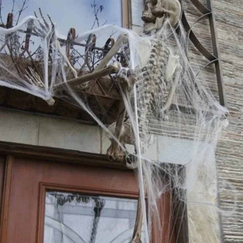 Halloween Artificial Spider Web Halloween Decoration White Stretchy Cobweb Horror Haunted House Decor Scary Party Scene Props