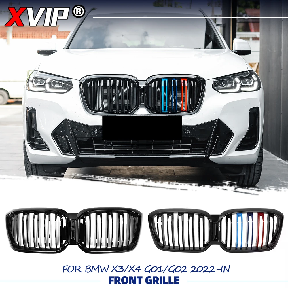 

XVIP Glossy M-Color Double Line Style Front Bumper Racing Grille For BMW X3 G01 X4 G02 2022-IN Black Car Front Grill Replacement