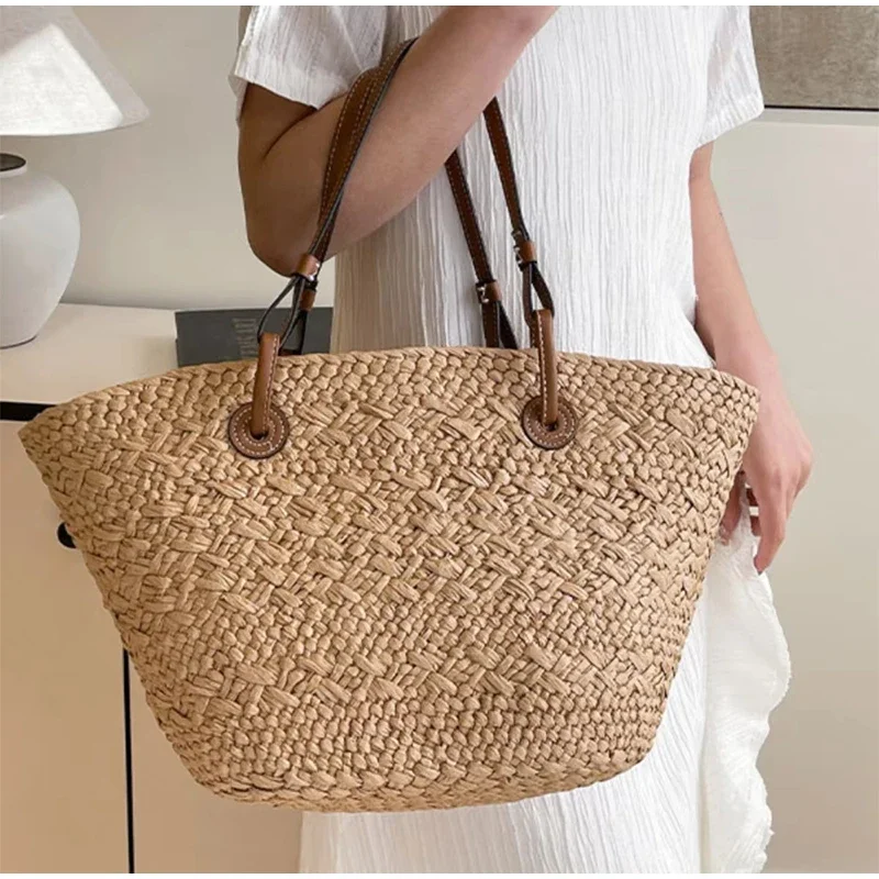 Neue Schulter Tasche Handgemachte Stroh Gewebt Große Kapazität Marke Hochwertige Korb Tasche Sommer Strand Urlaub Mode Handtasche Forwomen – Detail 14