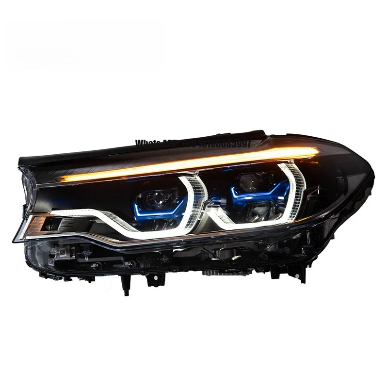 LED Headlights Suitable18-20 for BMW 5 Series G30 Blue Frame Lens Headlight LED Dual Color Golden Eye Headlight Assembly