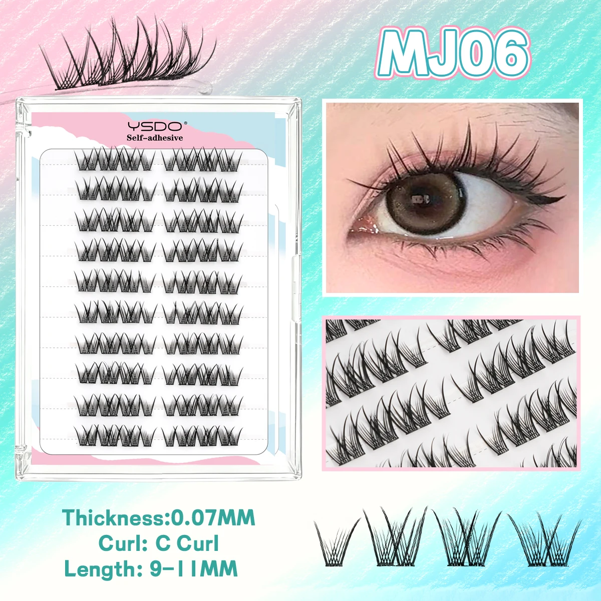 Self-Adhesive Eyelashes Individual Lashes Soft No Glue Cluster Lashes Clusters 10 Rows Reusable Self Adhesive DIY Lashes Make up