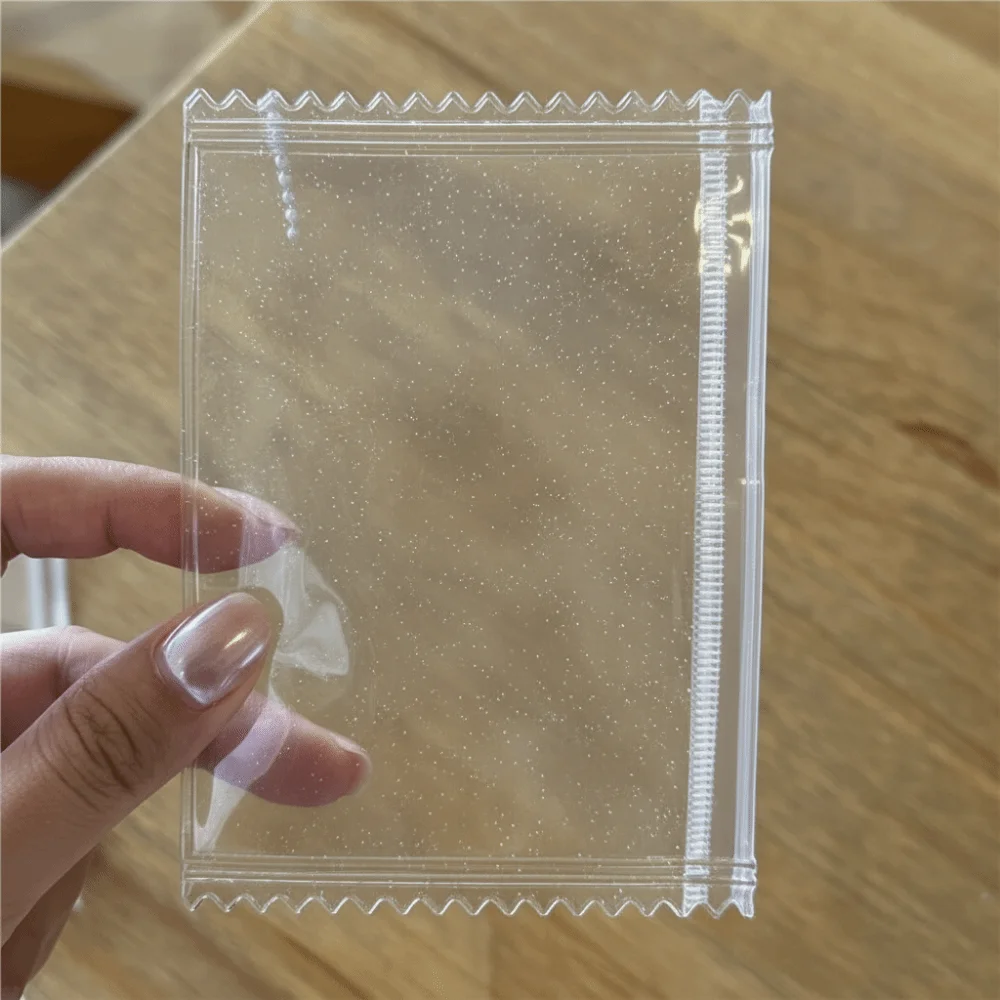 5PCS Clear Shining Card Sleeve Protector with Hanging Chain Candy Zipper Zipper Bag Case 3inch PVC Photo Card Display