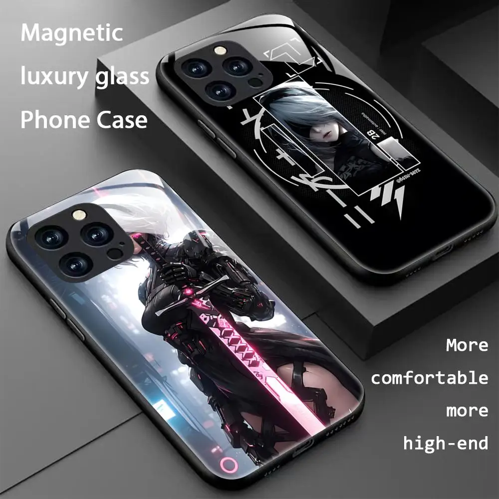

Популярный игровой чехол для телефона Nierautomata для iPhone 16, 15, 14, 13, 12, 11 X XR XS 8 Plus Mini Pro Max, стеклянный магнитный чехол для телефона