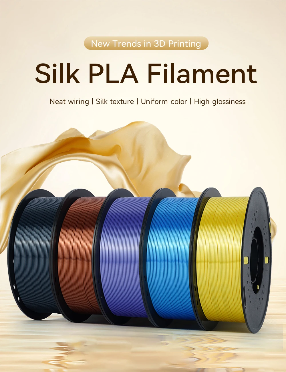 KINGROON 5 kg Seiden-PLA-Filament, 1,75 mm, 1 kg dreifarbiges Seiden-PLA-3D-Drucker-Filament, ordentlich gewickelt, mehrfarbige Regenbogen-3D-Filamente – Detail 18