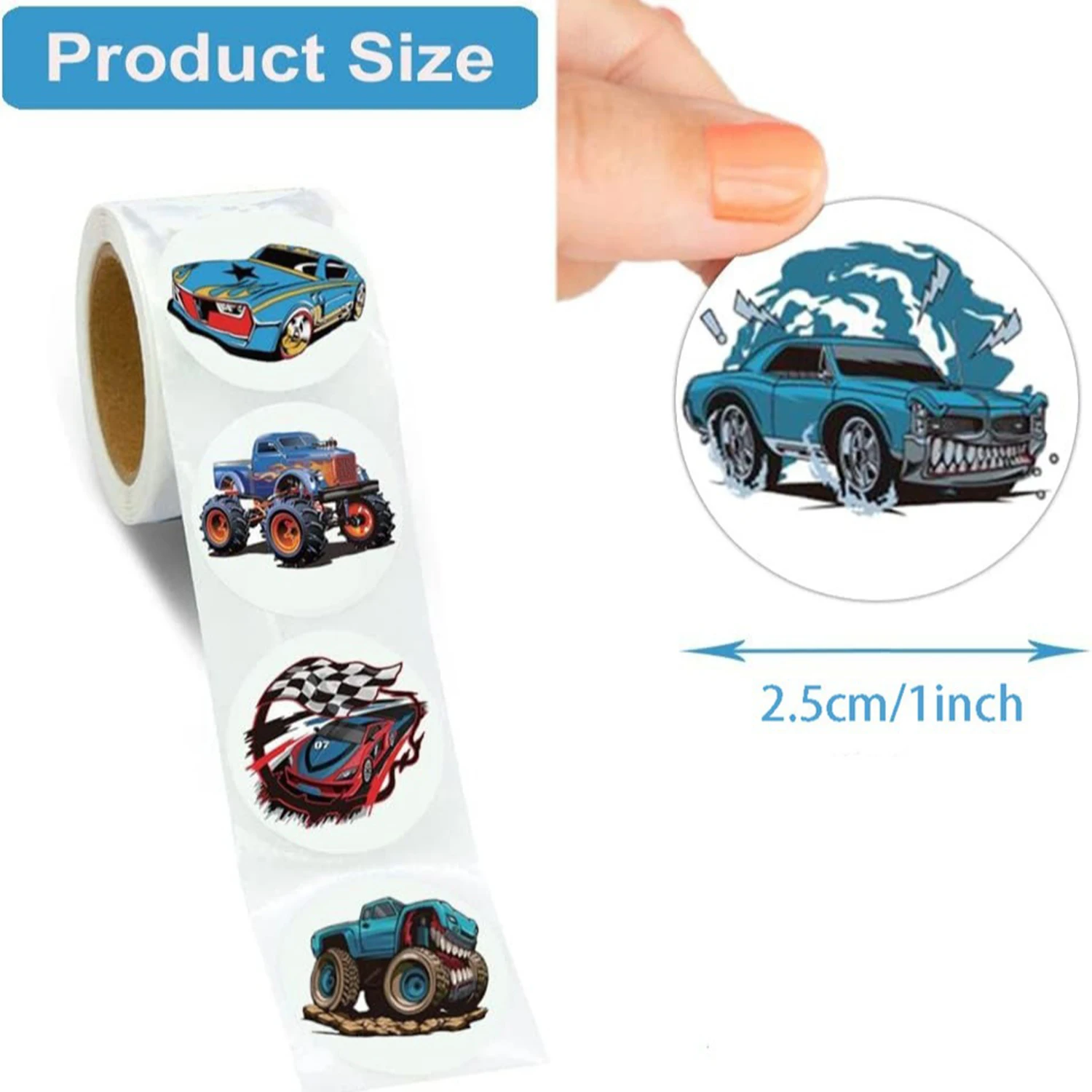 100-500pcs Car Toy Cars and Vehicles Shaped Sticker Decoration Gift Box Sticker Label Stationery Sticker 2.5cm/1inch