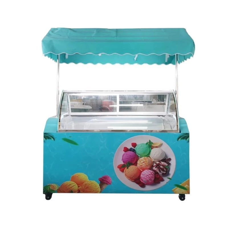

China Ice Cream Cart With Wheels Mobile Beverage Dessert Ice Cream Frozen Display Cabinet Street Food Cart