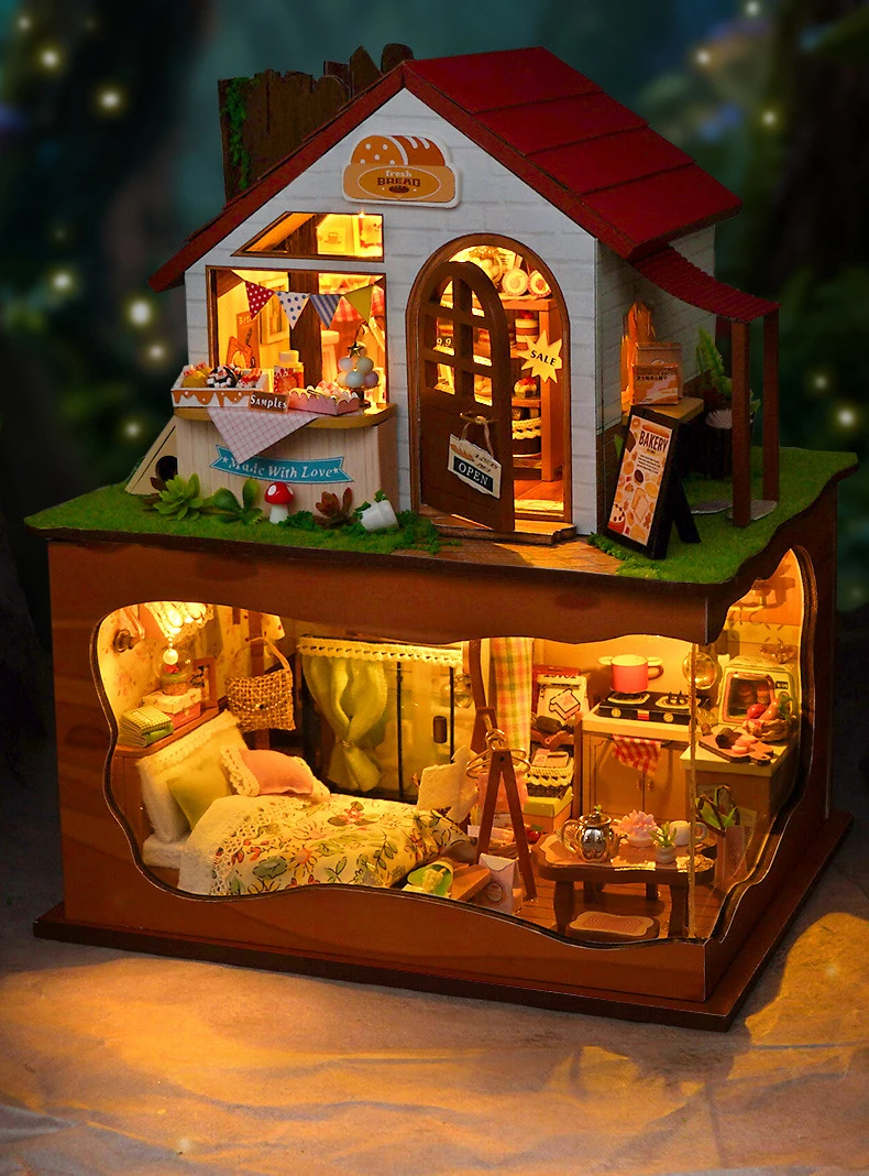 新しい DIY 木製ドールハウス家具ライトドールハウスカーサミニチュアキットアクセサリー木のおもちゃ誕生日新年ギフト