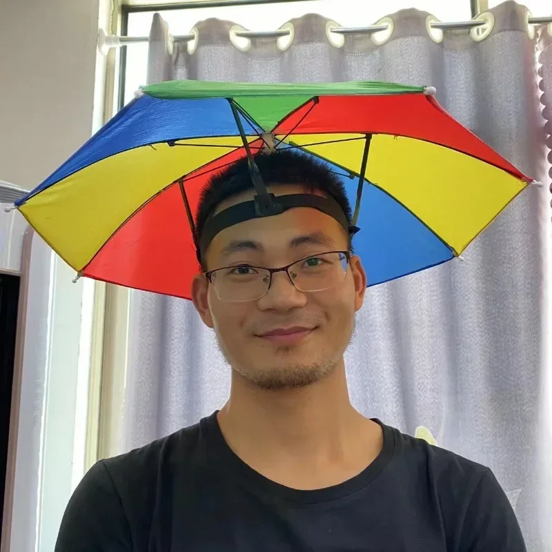 

1PC Lightweight Umbrella Hat Head Elastic Band Hat Outdoor Rainbow Watermelon Multiple Colors Bar Fishing Wholesale Rain Gear