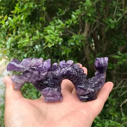 Natural Dream Amethyst Carved Chinese Dragon Polished Quartz Crystal Home Decoration Gift Figurine