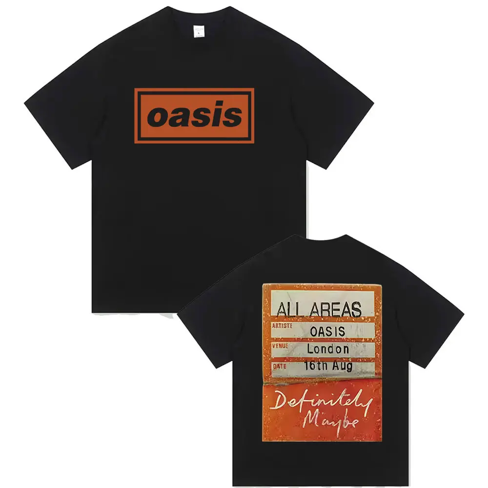 

O-Oasis Definiteiy Maybe 2025 Графическая футболка Британская рок-группа Футболки с короткими рукавами Мужчины Женщины Одежда в стиле хип-хоп Хлопковая футболка