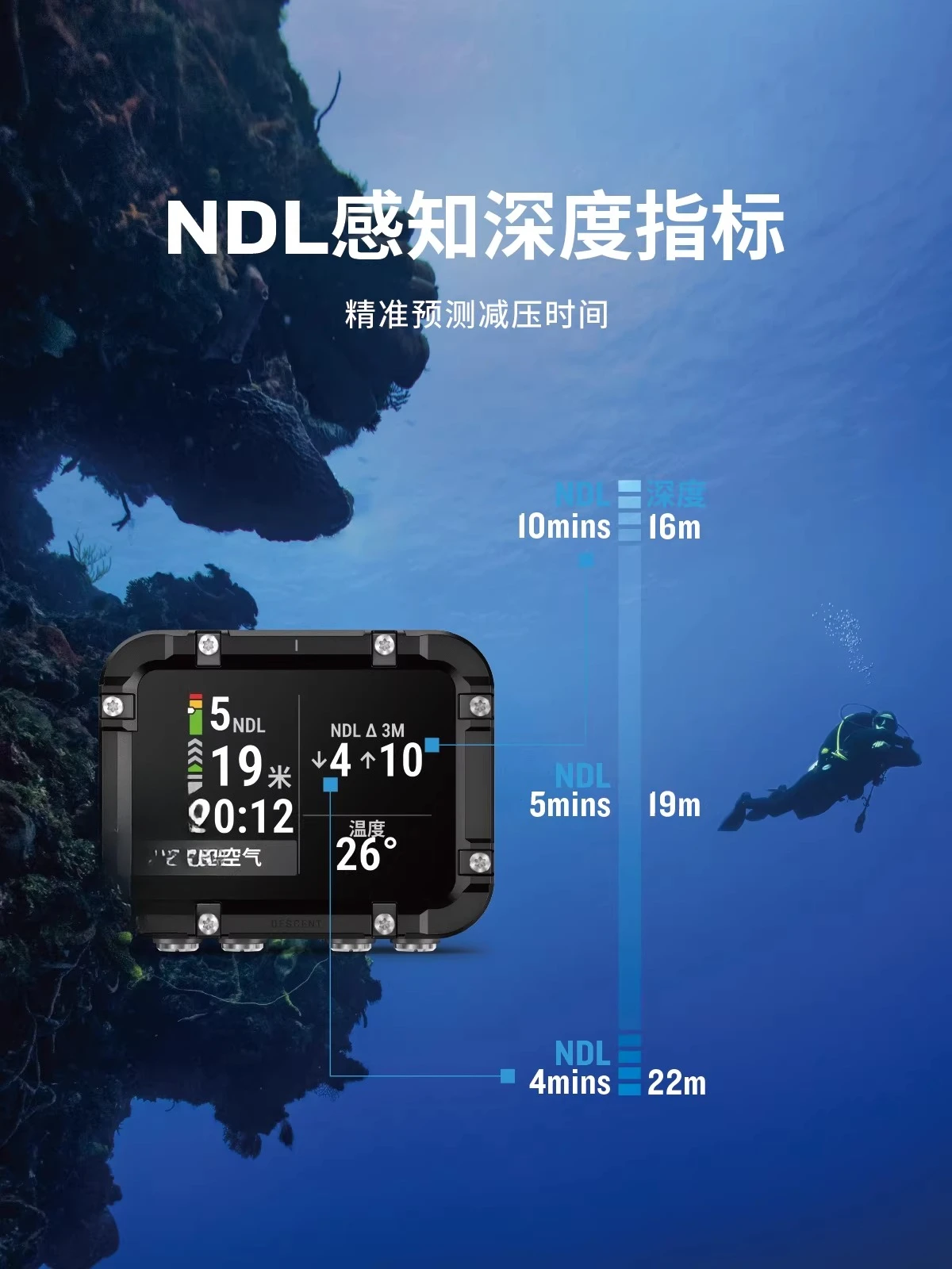 Full-color large-screen diving computer watch, professional scuba diving, depth index