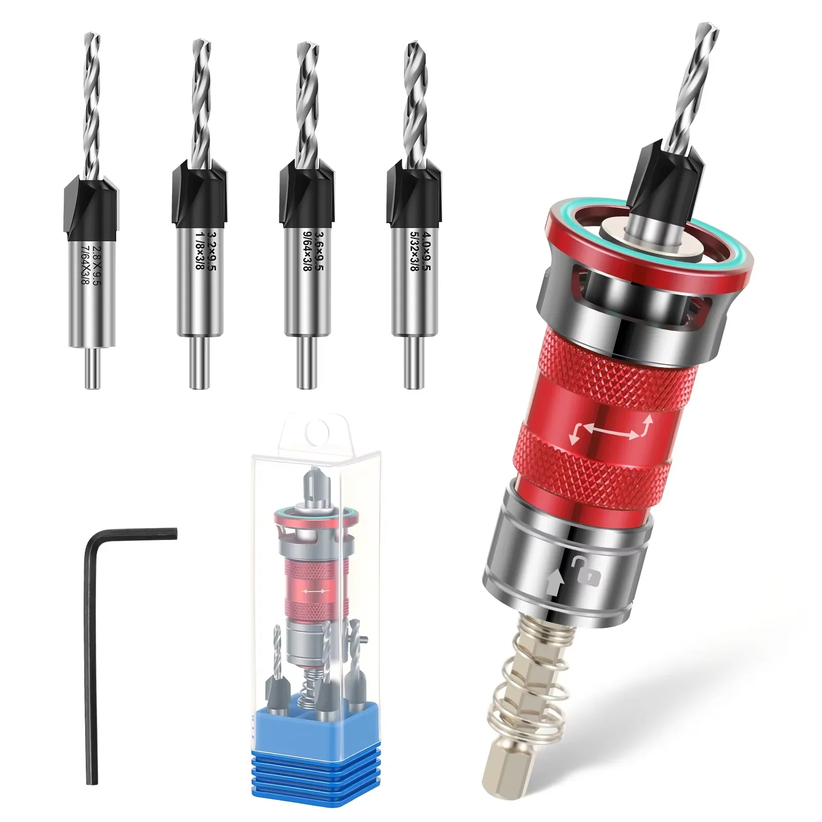 Woodworking Countersink Drill Bit Adjustable Depth Stop 1/4 Inch Hex Shank Pilot Hole Tool for Cabinet DIY Furniture