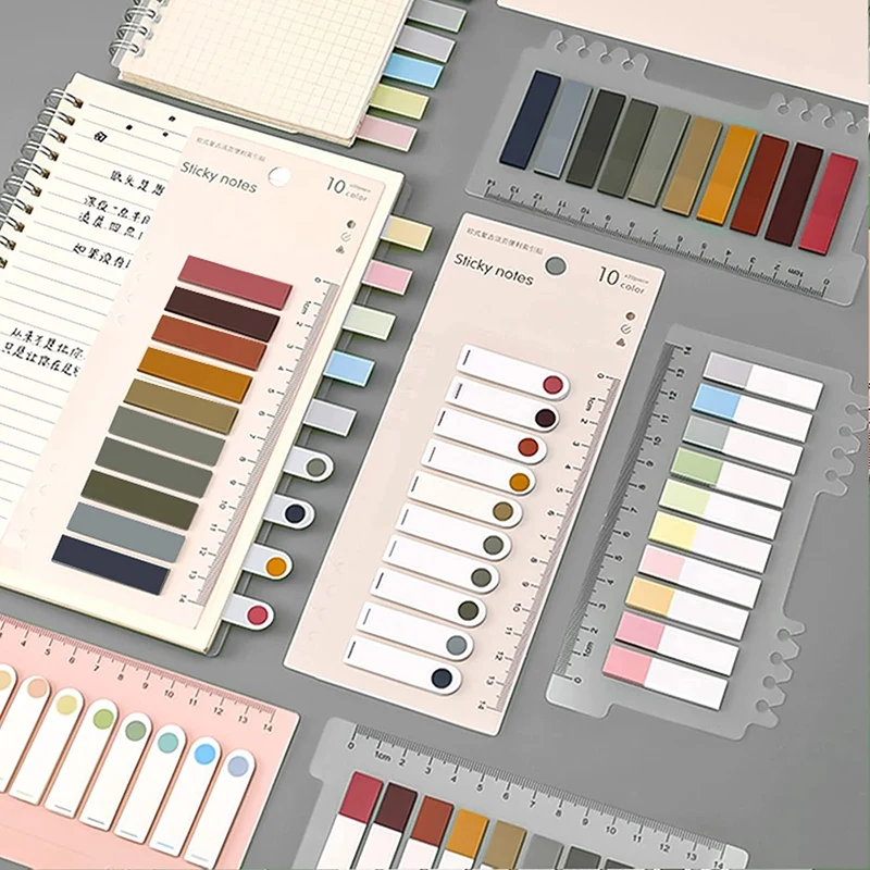 علامات تبويب الفهرس اللاصقة، علامة الصفحة اللاصقة، علامات تبويب الملفات الشفافة القابلة للكتابة وإعادة تحديد المواقع مع مسطرة، 4 عبوات