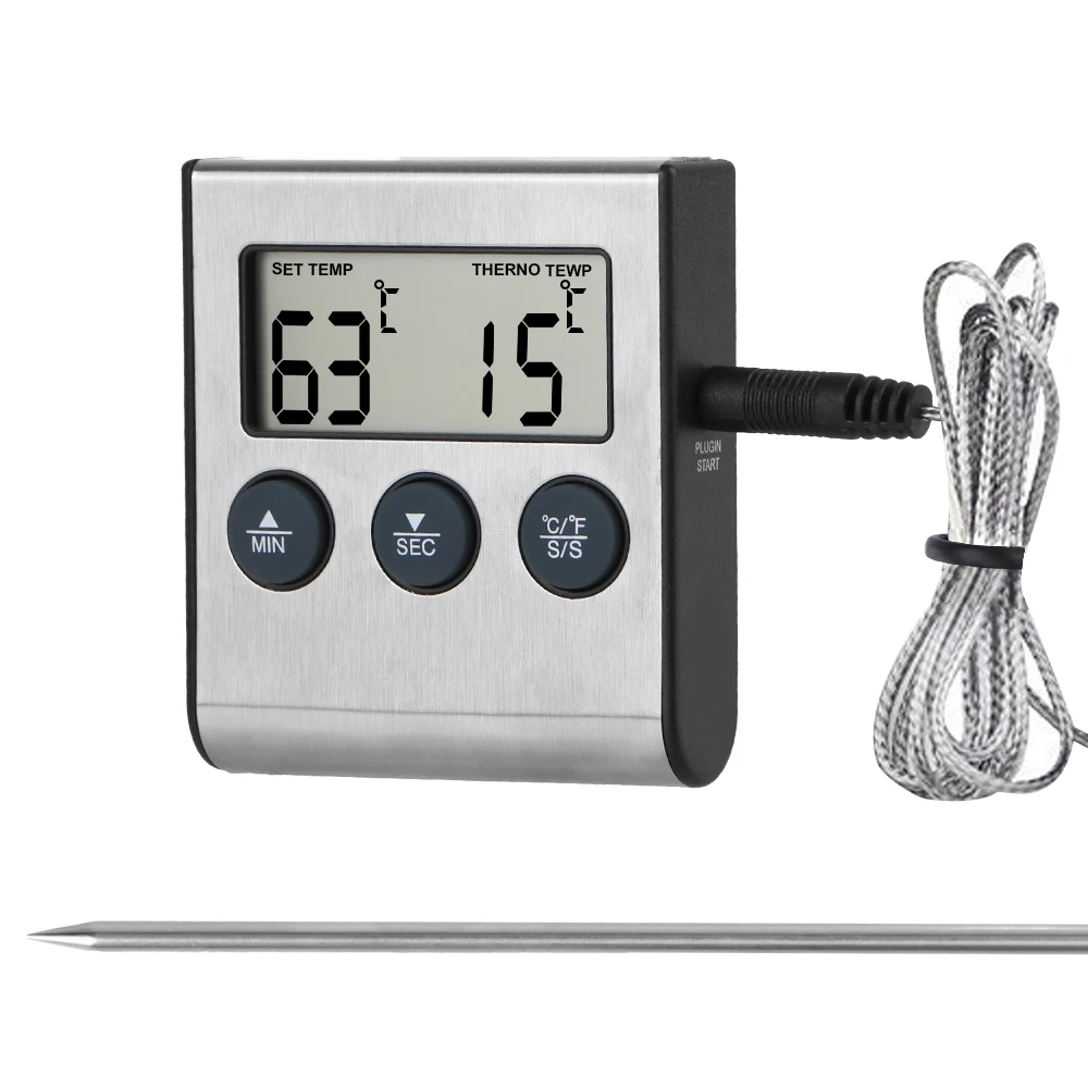 Stainless Steel Probe Temperature Cooking Oven Meter New Meat Kitchen Food Digital BBQ Thermometer Grill Timer Function