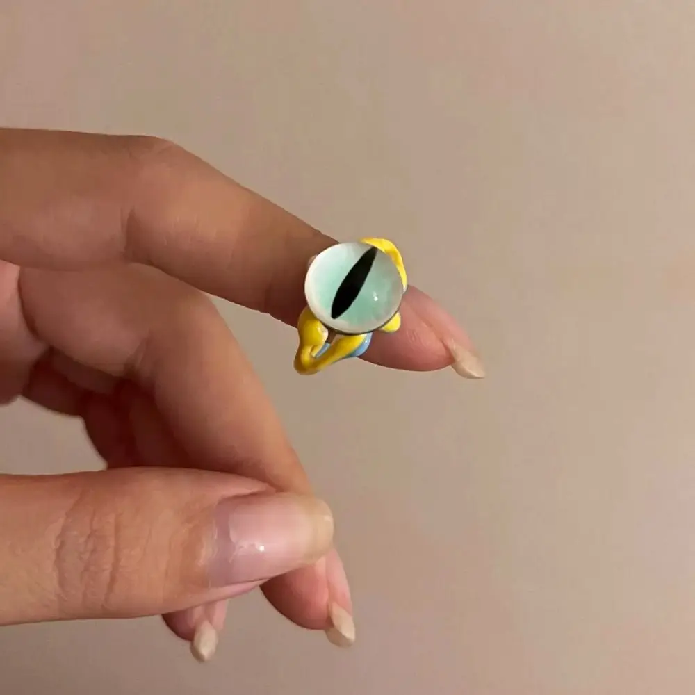 Personality Geometric Demon Eye Ring Y2K Minority Design Exaggerated Ring Retro Jewelry Accessories Macaron Color Ring Couple