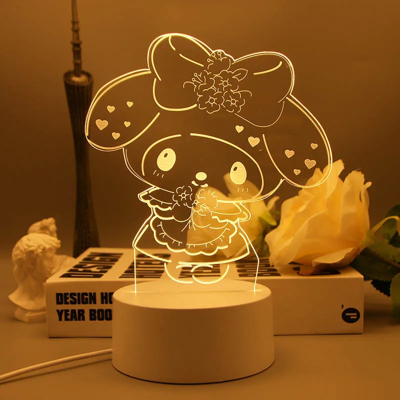 Cinnamoroll My Melody Hello Kitty Action Figure 3D LED Night Light Kawali Kuromi Light Figure Toys Desk Lamp Kids Birthday Gifts