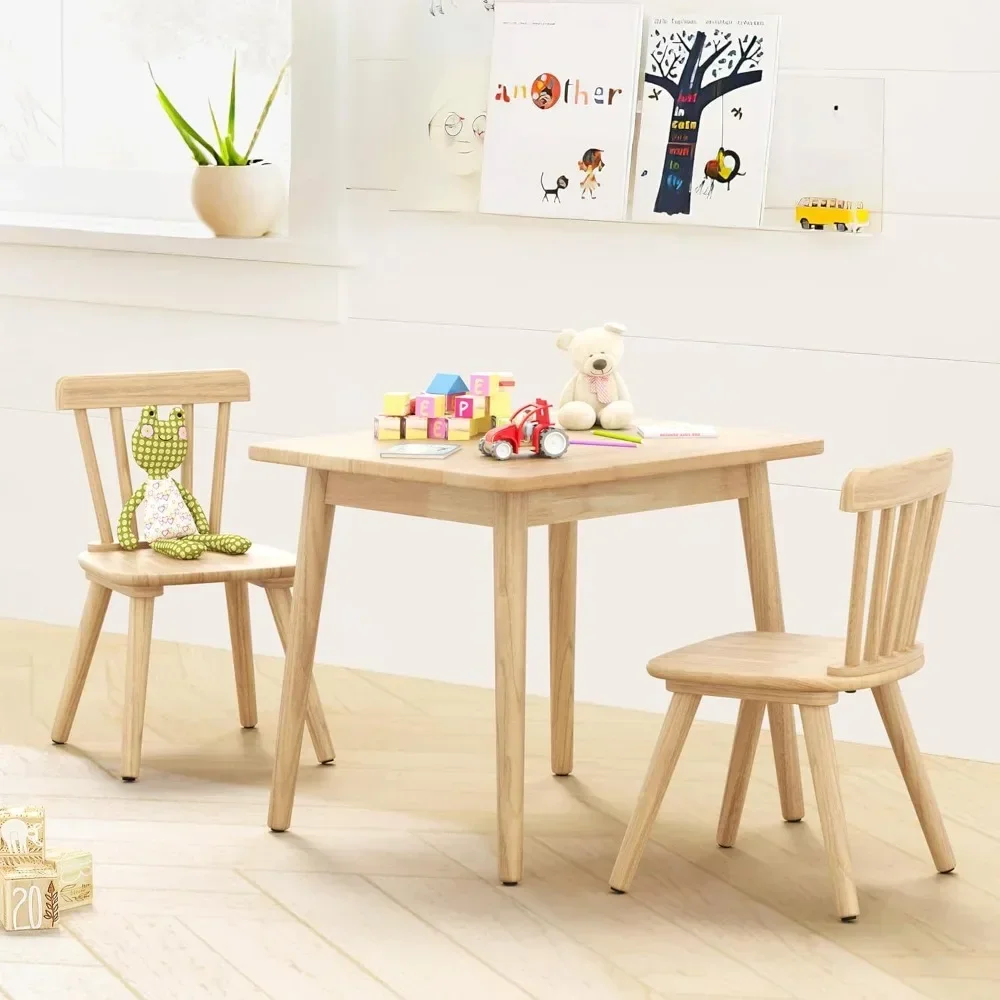 Kindertafel En 2-stoelenset, Rubberhouten Peutertafel En Stoelset Voor Kunst, Spelen, Knutselen, Activiteit, Kindertafel Met Antislip