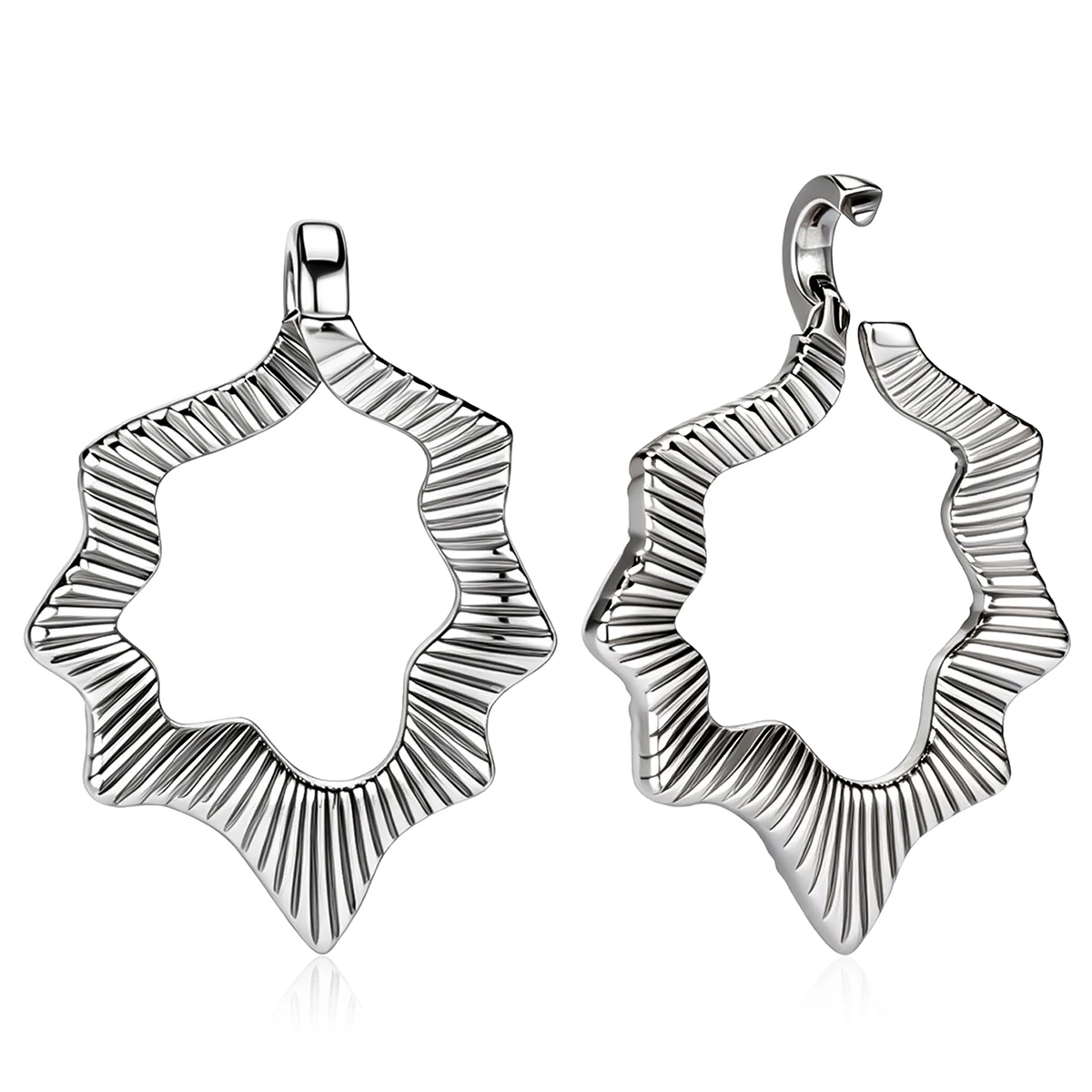 Vankula 2pcs Stainless Steel Textured Star Shapee Ear Gauges ear weights, Hollow Wavy Flare Ear Plugs Tunnels