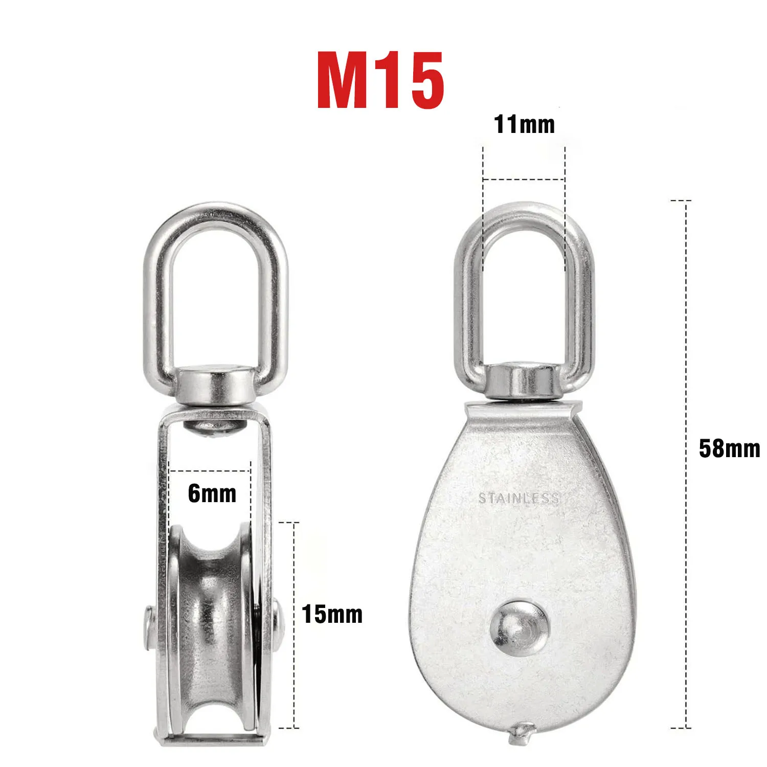 1PC Single Pulley Snatch Block 304 Stainless Steel Lifting Crane Swivel Hook Cable Pulley Hanging Wheel for Lifting Project