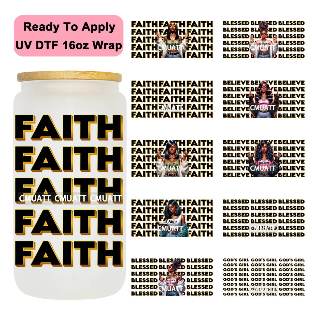 

Jesus God Afro Girls Praying 16OZ Wraps UV DTF Stickers Selfadhesive Waterproof High Quality For 16OZ Libbey Glass Can Tumbler