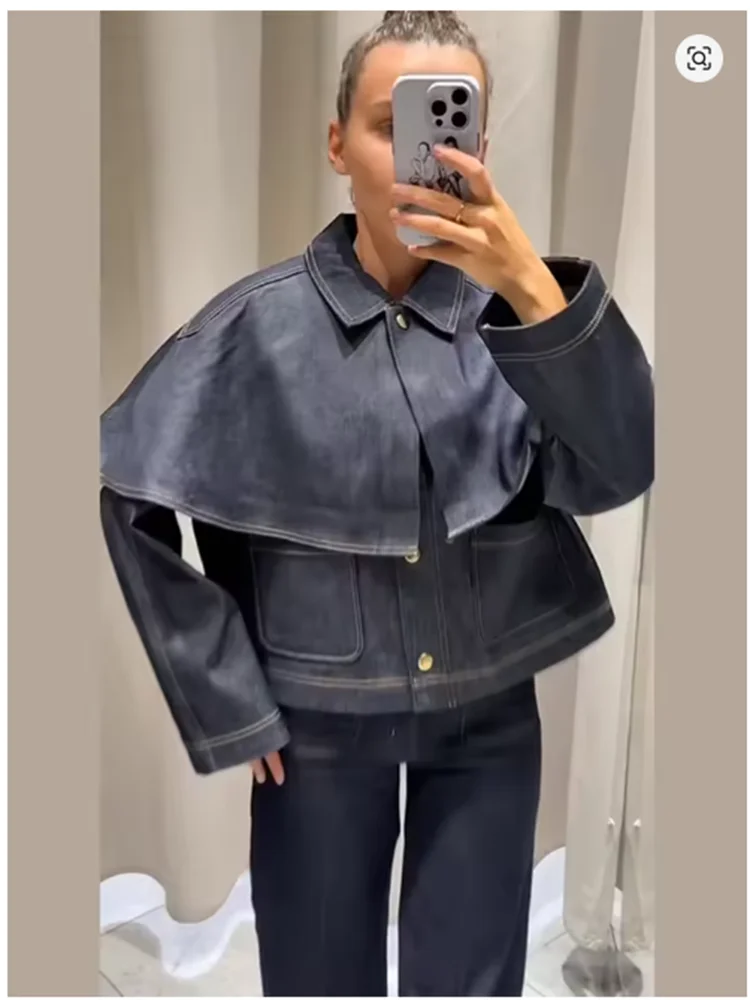 سترة نسائية أنيقة بدوره إلى أسفل طوق كم كامل واحدة الصدر الدنيم السترات النسائية 2025 الخريف ساعة سيدة الموضة أبلى #2