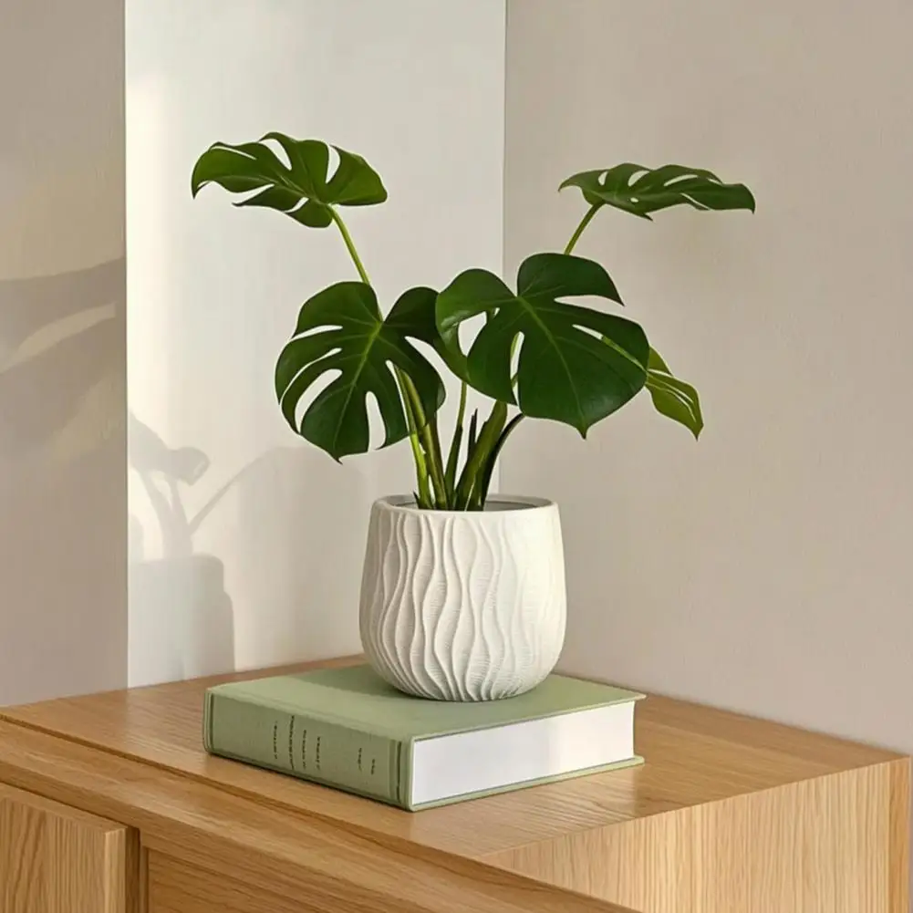 Modern Planter with Drainage Hole And Saucer, Water Ripple Texture Flower Pot Plant Pot for Indoor And Outdoor Plants