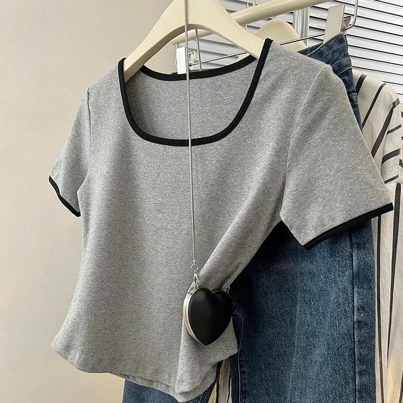 

Female Summer Crop Tops Cotton Solid T-shirts Women Sporty Short Sleeve Tees Fashion Casual White Black Clothing Slim O-Neck