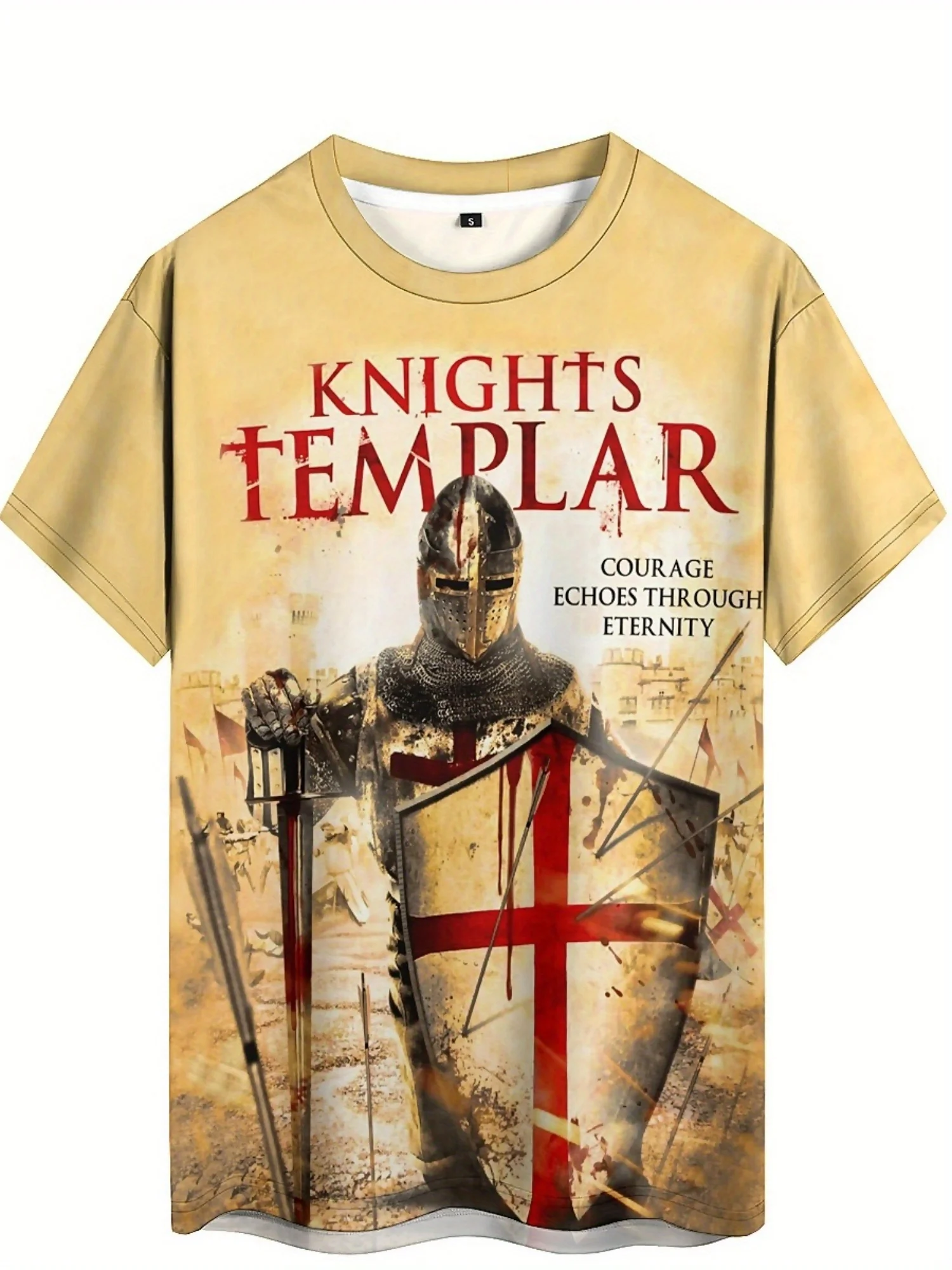 Knights Templar 3D Print Men'S T-Shirt - Soft, Comfortable Polyester Fabric, Short Sleeve, Crew Neck, Geometric Pattern,