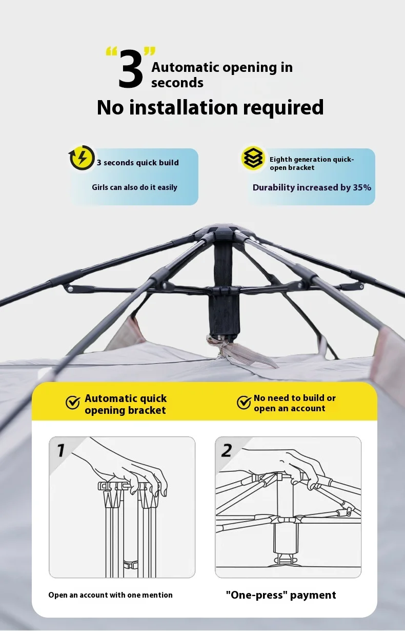 Mountainhiker Outdoor With Windows Tent Fully Automatic Quick Opening Tent 3-4 Person Self Driving Camping Tent Rain Proof Sun