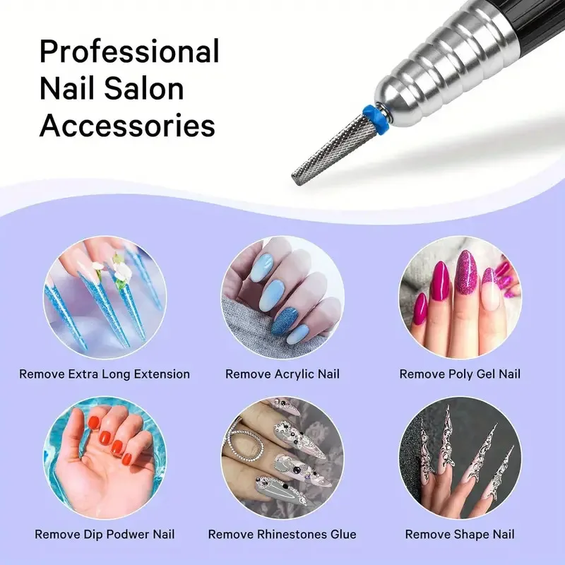 24 mm superlange 5-in-1-Nagelbohrer, Kreuzkegel-Hartmetall-Bit, 3/32 Zoll, Zwei-Wege-Drehung für beide Hand, zum Entfernen von Acrylnägeln und Gel