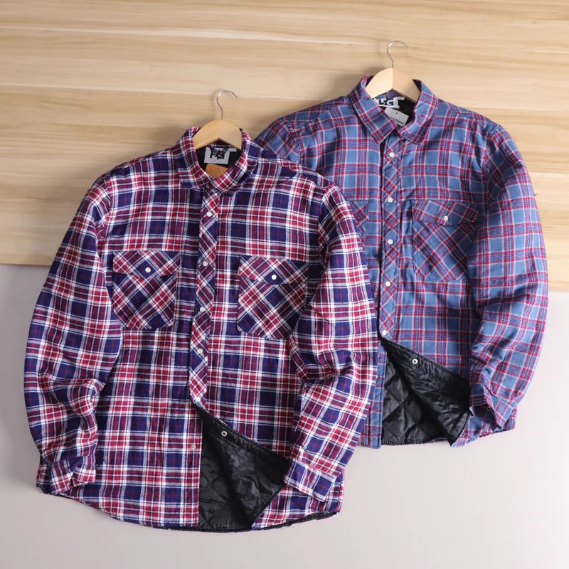 Męski płaszcz w kratę plus size, długi rękaw, luźny krój vintage, jesienno-zimowy, gruby płaszcz bawełniany, odporny na zużycie, do noszenia na co dzień.