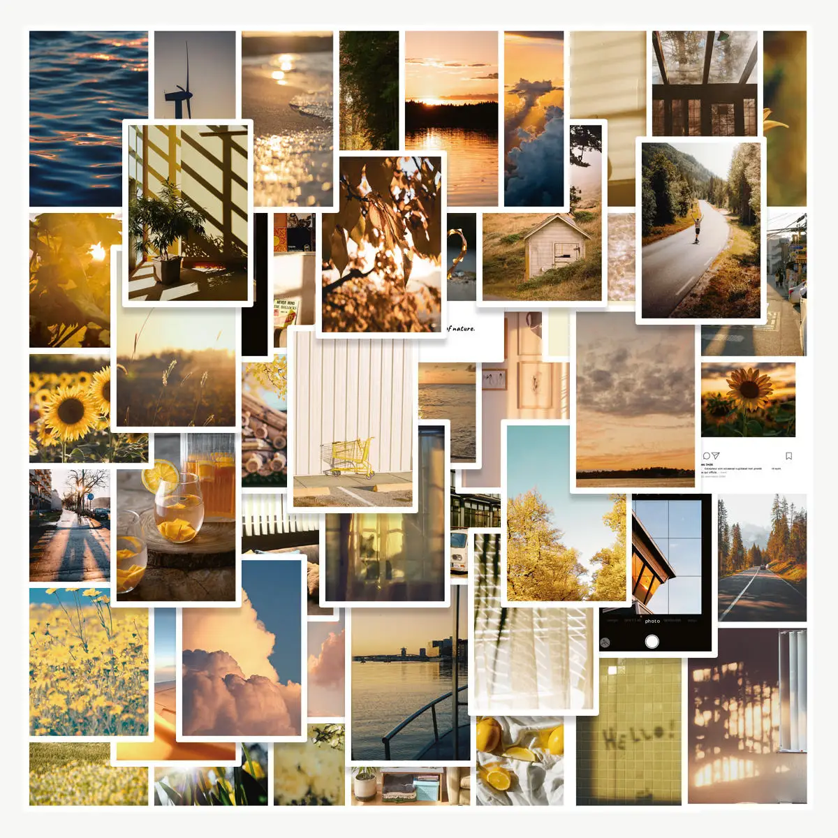 Etori Life 50pcs Golden Autumn Scenery Washi Paper Stickers Retro Creative Collage Literary Suitable for Cups,Laptops,Scrapbooks