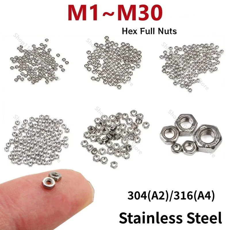 A2/A4 Stainless Steel Hex Full Nuts Mini Micro Hexagon Nuts M1 M1.2 M1.4 M1.6 M2M2.5M3M4M5M6M8M10M12M14M16M18M20M22M24M27M30M33
