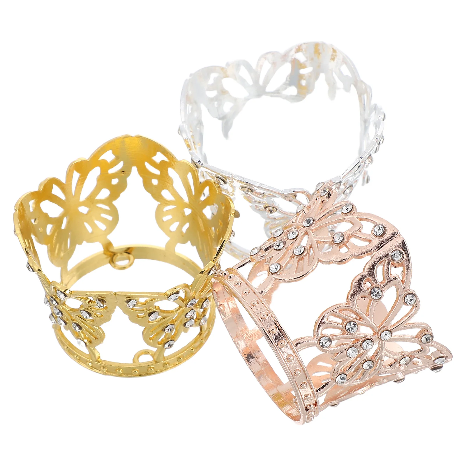 

3Pcs Mini Alloy Rhinestone Butterfly Crown Cake Toppers Wedding Birthday Bouquet Decor Multi-Use Mini Crowns for Cake