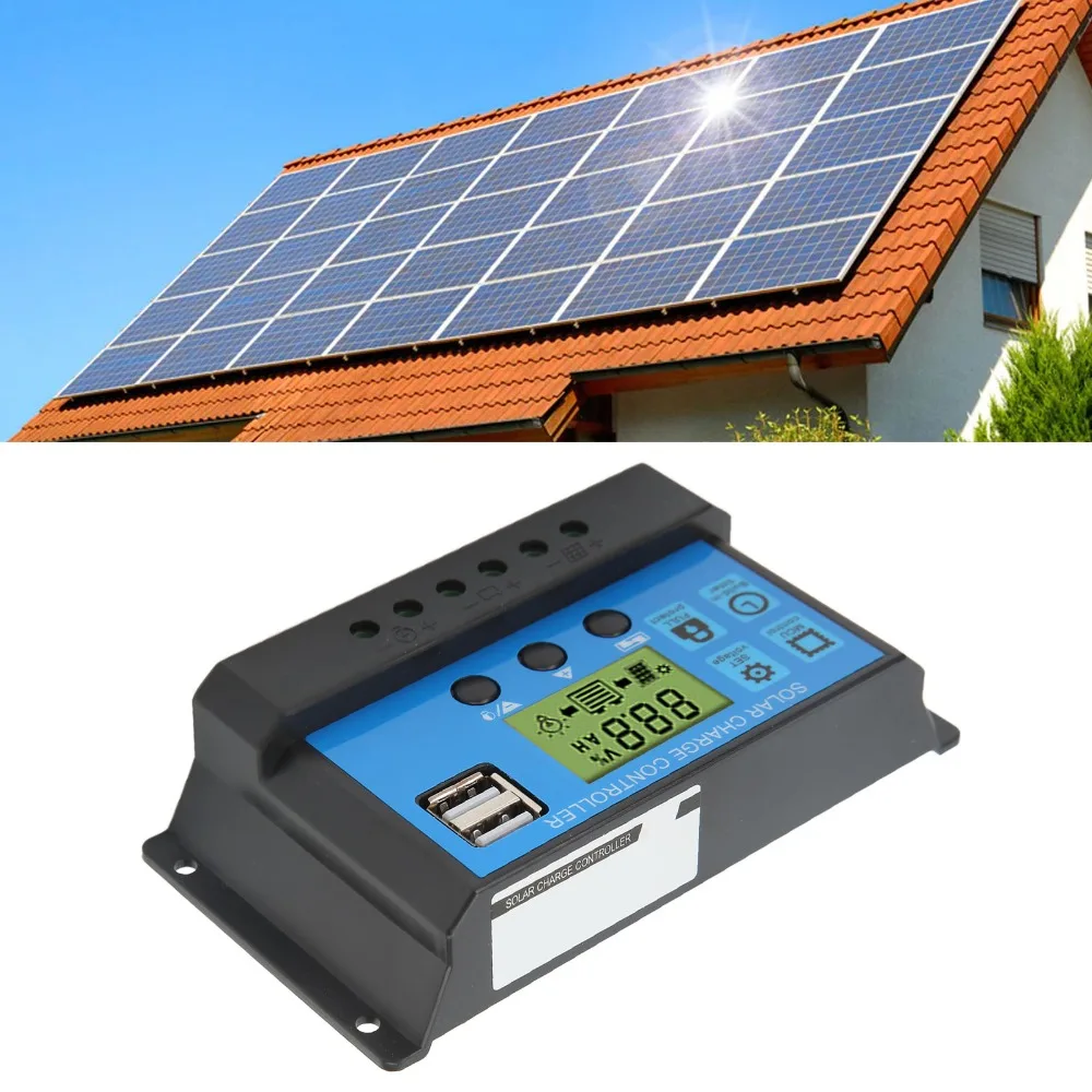 

Контроллер заряда солнечных батарей 10А/20А с ЖК-дисплеем, двумя USB-портами, ШИМ-контроллер 12В/24В, регулятор заряда солнечных панелей, зарядное устройство для аккумуляторов