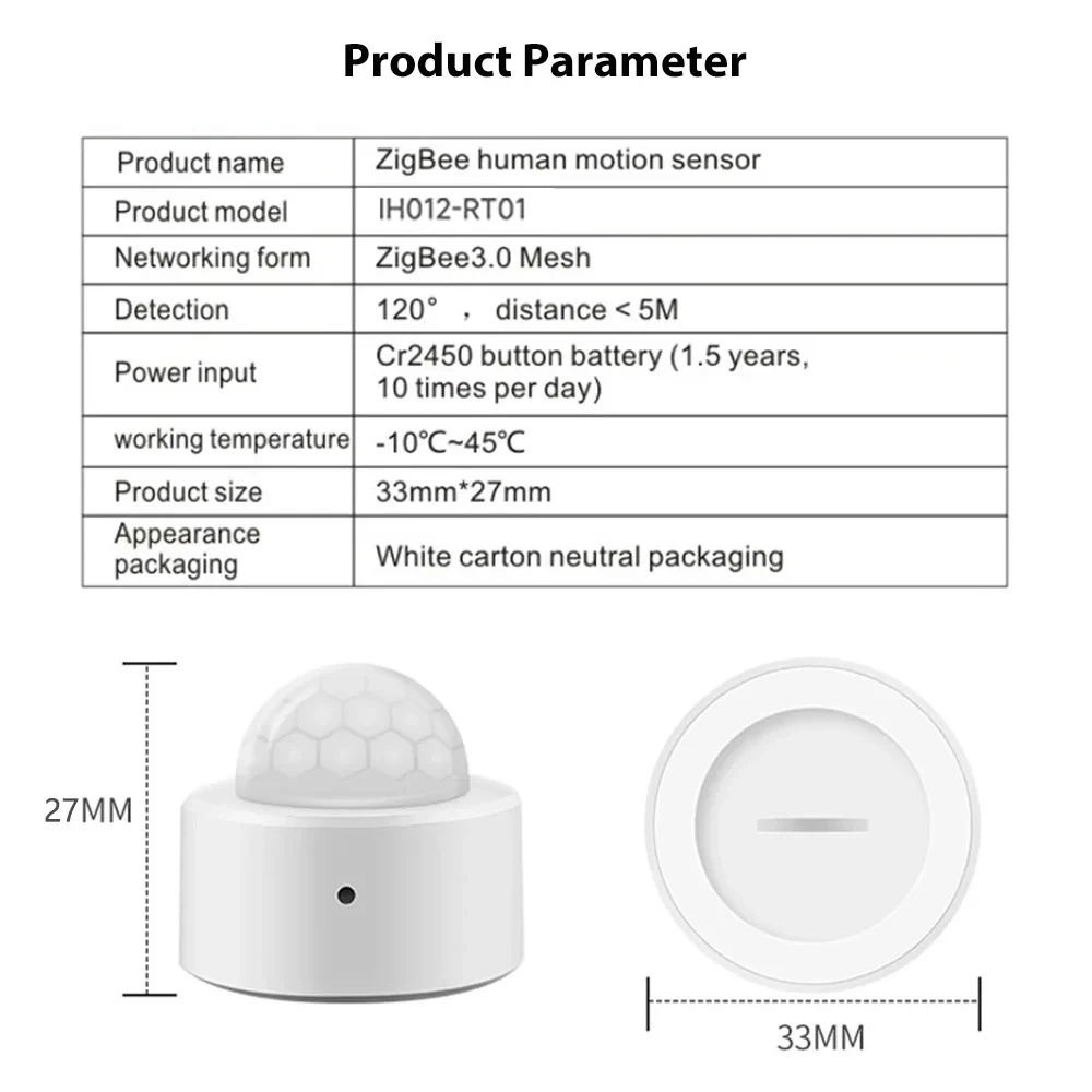 Tuya Zigbee Mini PIR Motion Detector Human Motion Sensor Infrared Detector Home Security Alarm Support Alexa Google Home Z2M ZHA