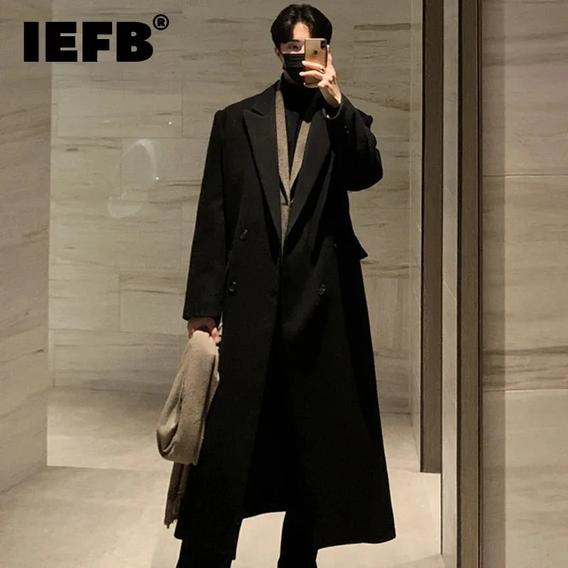 

Мужское шерстяное пальто с отложным воротником и карманами, 9C4823